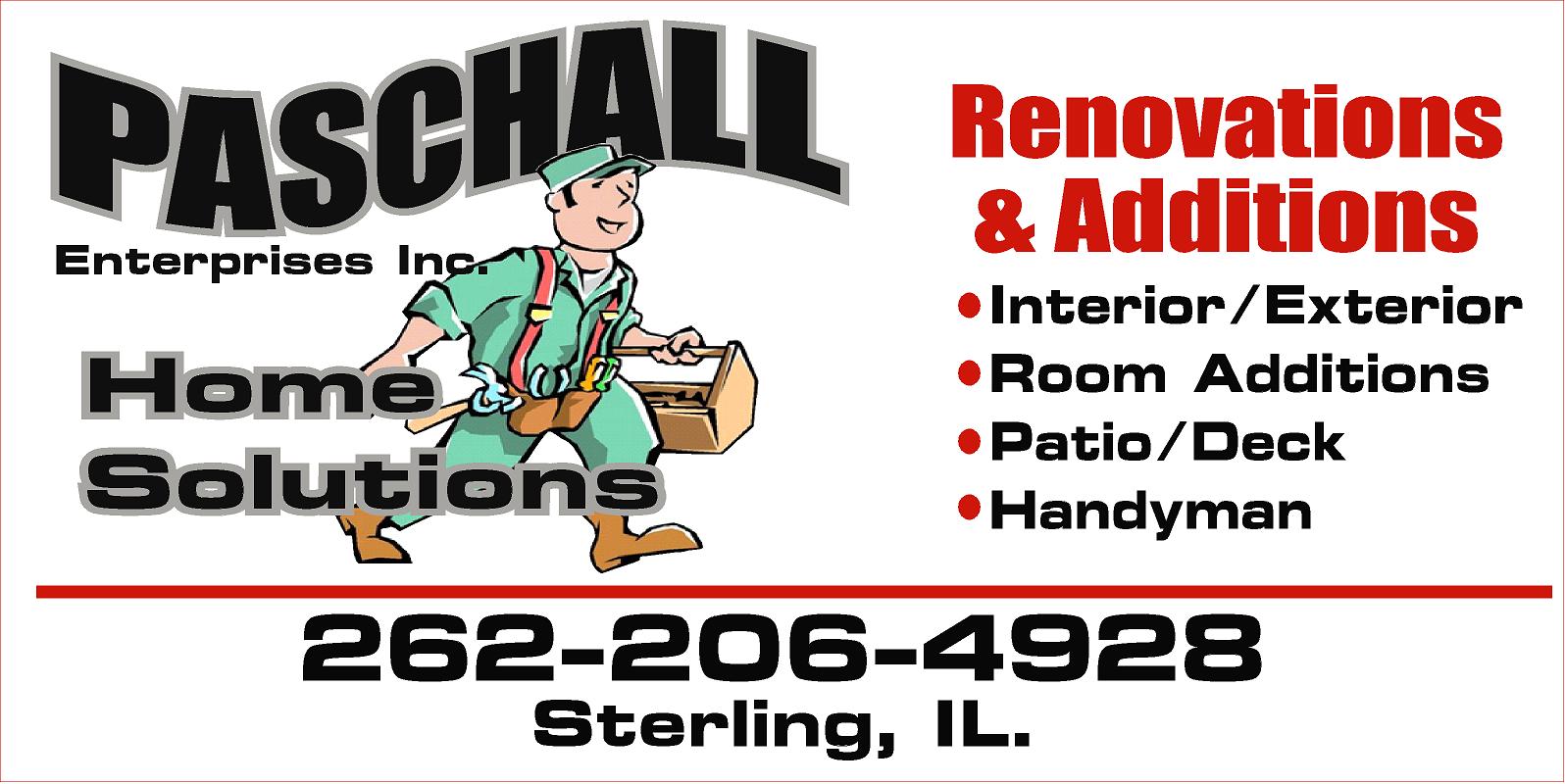 Paschall Enterprises Inc- Home Solutions Sign and Logo wth  Services  Listed to include Renovations and Additions